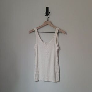 Aerie Real Soft Ribbed Snap Front Tank in Cream Size Medium